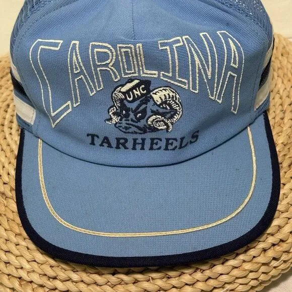 Vintage 80s North Carolina Tar Heels Three Stripes SnapBack Trucker Mesh Hat UNC